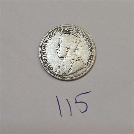 1929 Silver   Canadian Quarter  silver coin featuring King George