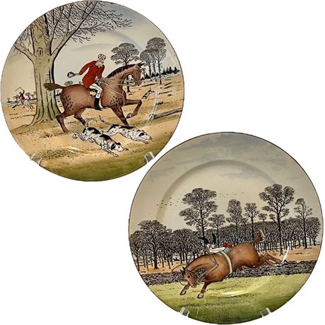 Vtg Cauldon Porcelain "Fox Hunting" Comical Plates