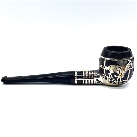 Vintage Silversmith Sterling Overlay Tobacco Pipe with Racehorse Motif
