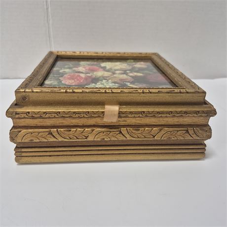 Vintage Wood Frame Jewelry Dresser Box