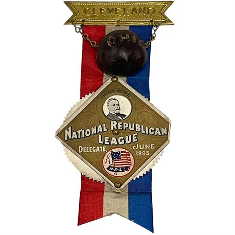 1895 Cleveland Mechanical National Republican League Spinner & Ribbon