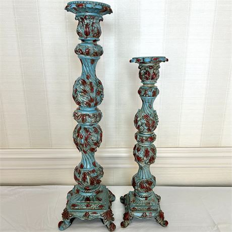 Distressed Polyresin Floor Candle Holders
