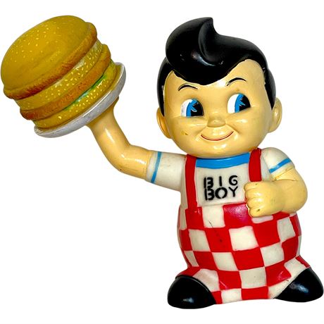 Vtg Big Boy Restaurant Mascot w/ Hamburger Rubber Souvenir Coin Bank