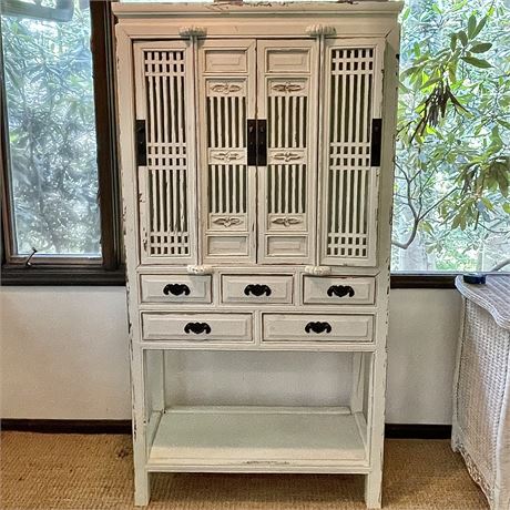 Antique Distressed Recycled Wood Pantry / Bar Cabinet
