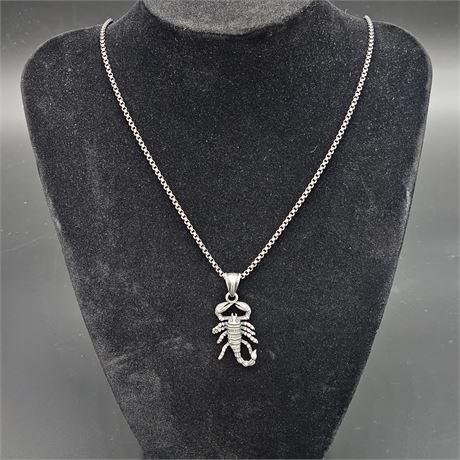 Antiqued Stainless Steel Scorpion Necklace w/ 21" Chain