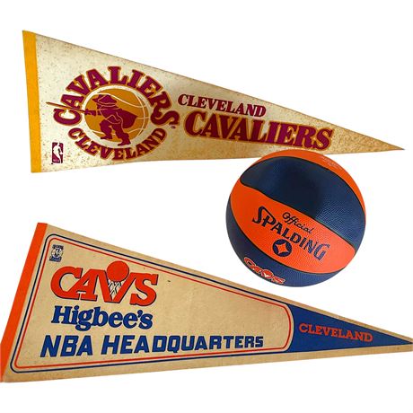 Vtg Cleveland Cavaliers NBA Pennants & Spalding Basketball