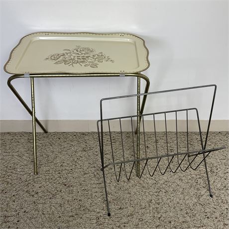 Metal V-Shaped Magazine / Record Rack and TV Tray Table