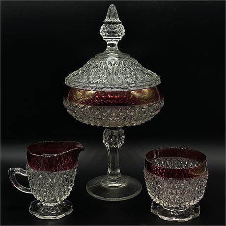 Indiana Glass Ruby Flash Compote with Cream and Sugar