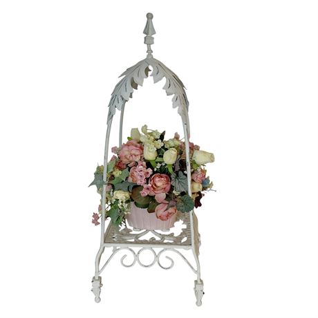Wrought Iron Planter with Artificial Floral Arrangement