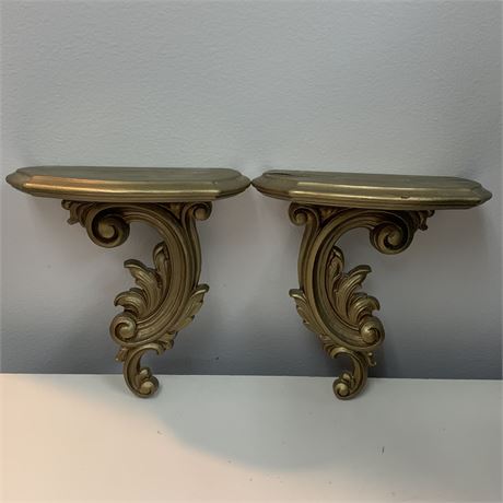 Syroco Wood Gold Finish Decorative Sconce Pair
