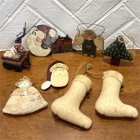 Bundle of Primitive and Country Style Fun Christmas Tree Ornaments