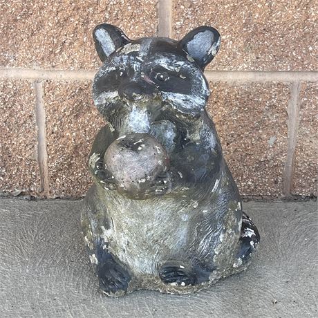 Concrete Raccoon with Apple Garden Statue