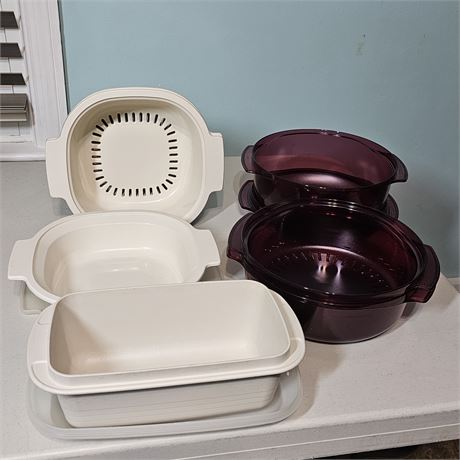 Microwaveable Cookware Lot,  includes Cranberry Tupperware Steamer