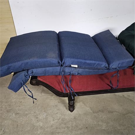 Blue denim-style outdoor chaise lounge cushions