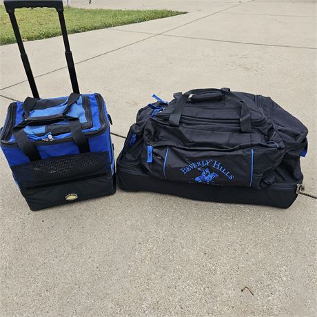 Large Blue/Black Rolling Tote Bag & Cooler