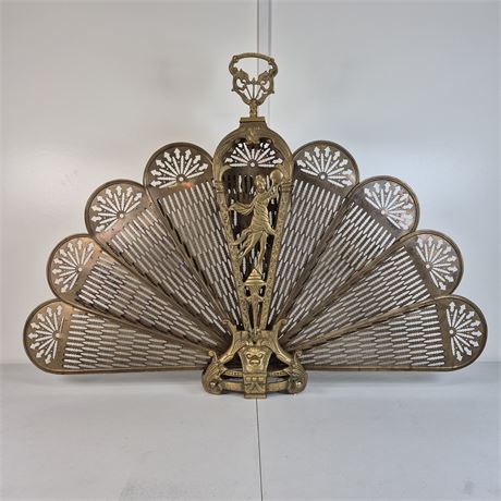 Antiq. Brass Peacock Folding Fireplace Screen