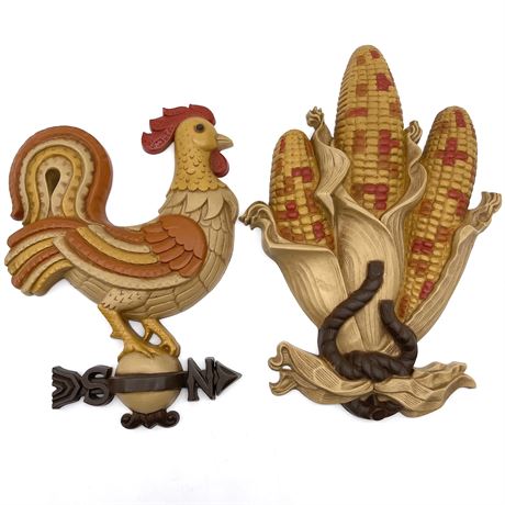 1981 Burwood Products Weathervane Rooster and Corn Wall Hangings