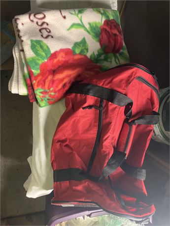 Miscellaneous- red duffel and blanket