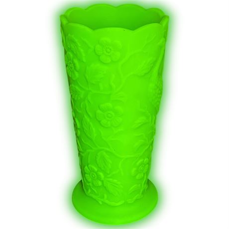 Fenton Custard Uranium Glass "Peacock Garden" Vase