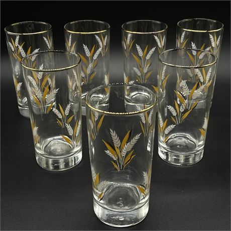 (7) MCM Libbey Wheat Spray Tumbler Glasses