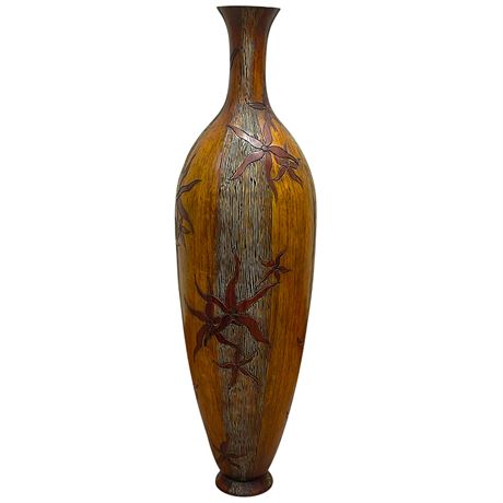 Carved Wooden Floor Vase