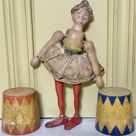 Antique Schoenhut Humpty Dumpty Circus Wooden Acrobat & Barrels Toys