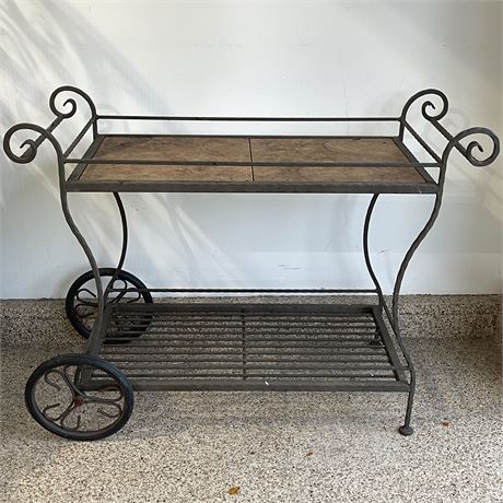 Wrought Iron Tiled Top Serving Cart
