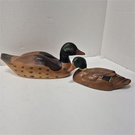 2 Vintage Handmade Wooden Duck Decoys