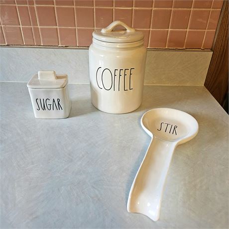 Rae Dunn Coffee Bar Setup- Coffee Canister Sugar Container & Stirring Spoon Rest