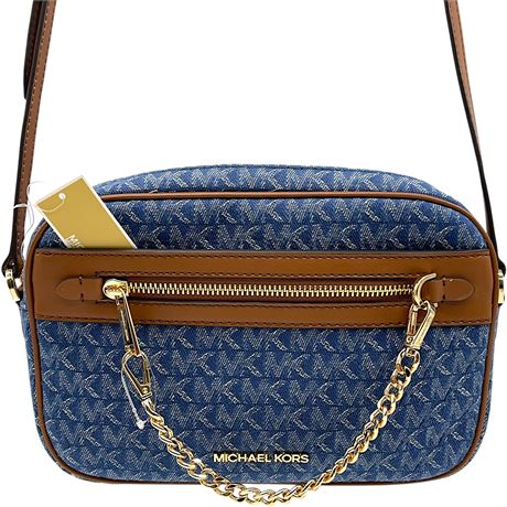 NWT Michael Kors Jet Set West Denim Zip Chain Crossbody Purse
