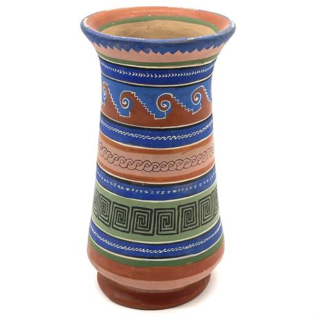 Vintage Tonala Aztec Hand-Painted Clay Vase