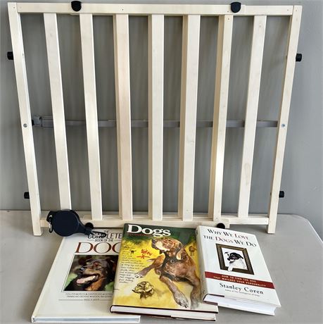 Extendable Pet Gate w/ Hooked Leash & Dog Books