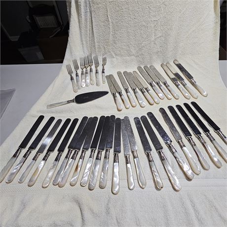 Vintage mother-of-pearl handled cutlery/ Sterling Silver
