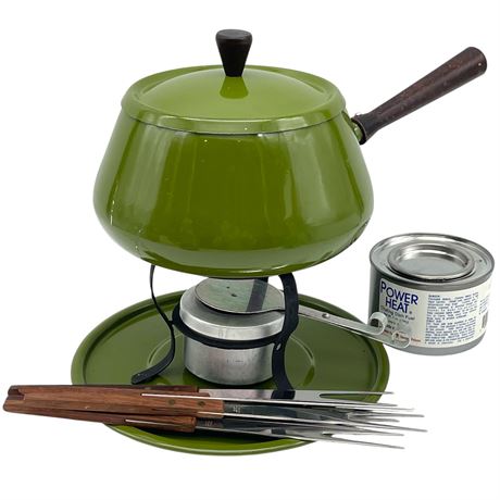 Vtg Aluminum 2 Quart Fondue Set w/ Sterno Burner