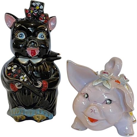 Thames Hand-Painted Keepsake Pig & Royal Sealy Floral Piggy Coin Bank w/ Stopper
