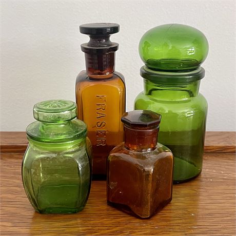 Green and Brown Glass Apothecary Bottles