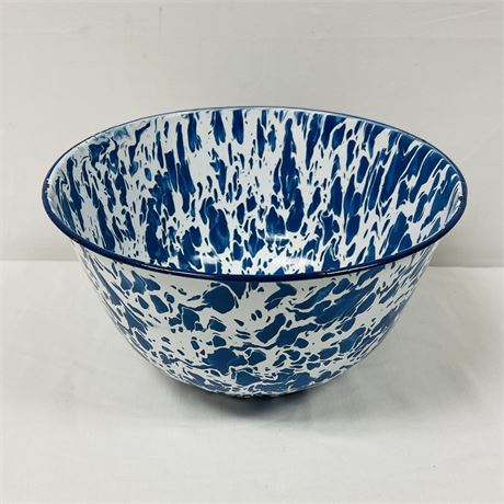 Large Blue and White Speckled Enamelware Bowl - 9 3/4 x 5 1/4"
