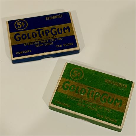 Vtg 1930s Gold Tip Spearmint and Wintergreen Sterling Mint Co Gum Boxes