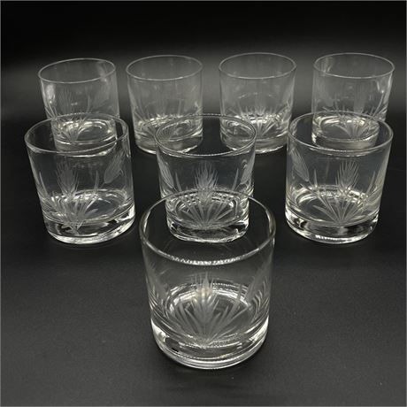 8 Lowball Glasses with Etched Wheat Pattern