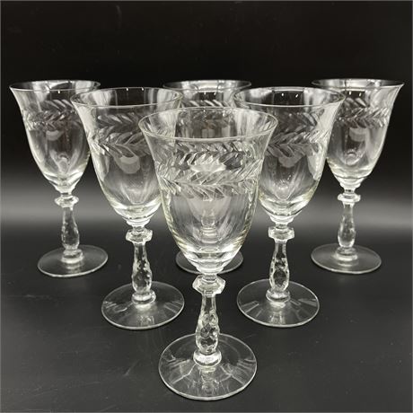 (6) Cut Crystal Wreath-Like Design Stemmed Glasses