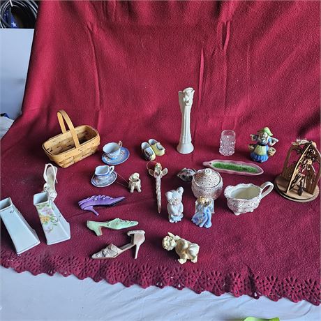 Collection of vintage ceramic and porcelain miniature figurines, likely a lot o