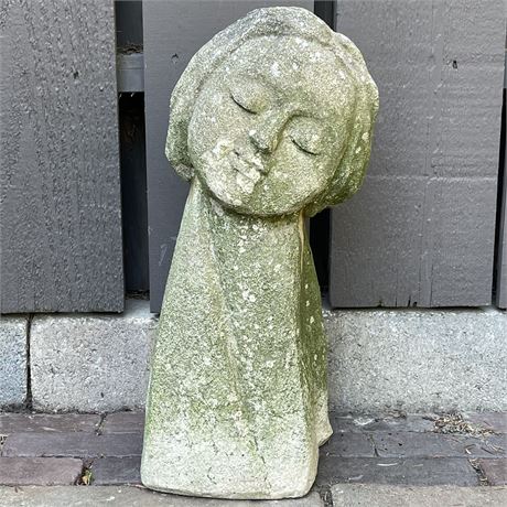 Vtg Lady with Ponytail Bust Concrete Garden Statue