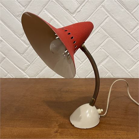 Mid Century Stilnovo Style Gooseneck Metal Desk Lamp w/ "Witch Hat" Shade