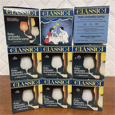 (9) NIB MCM Silhouette Patio Umbrella Hurricane Lamps