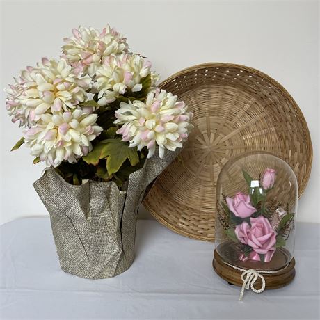 Woven Basket and Artificial Floral Home Decor