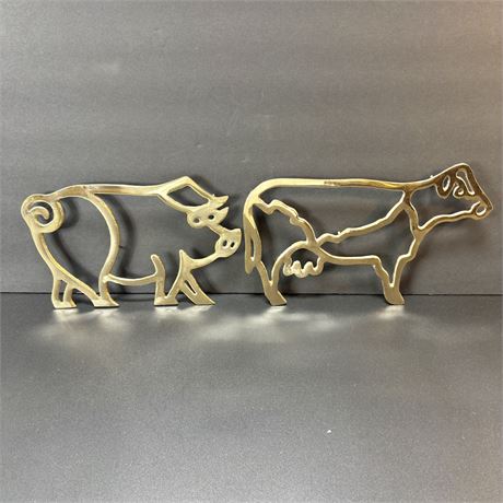 Vintage Brass Pig Trivet - Brass Cow Trivet