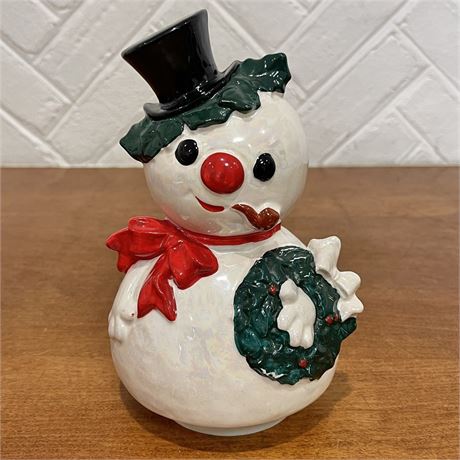 Vtg Musical Exclusive Ceramic Snowman w/ Original Box