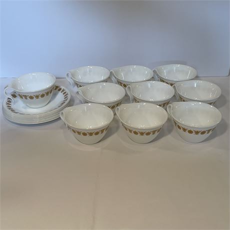 Vtg Gold Butterfly Corelle Livingware 10 Mugs and 7 Saucers