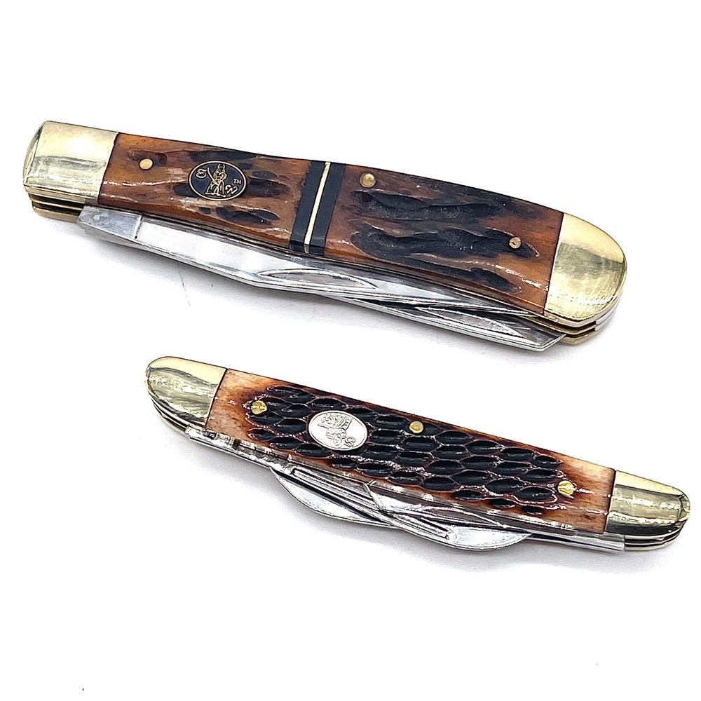 Blazing Auctions - Pair of Steel Warrior Pocket Knives with Drift Wood ...