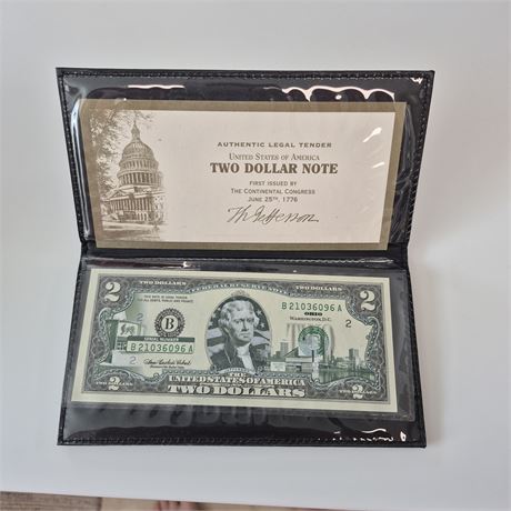 2003 Colorized OH $2 Bill w/NFL Hall of Fame & Ohio Skyline